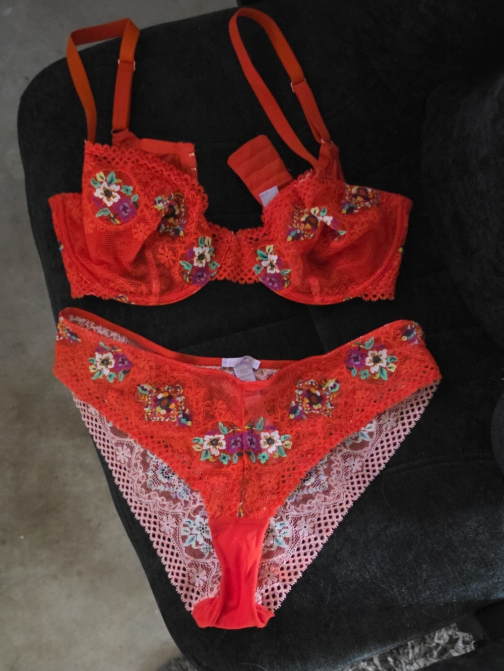 Savage X Fenty Lace Floral Embroidered Bra & Brief Set
